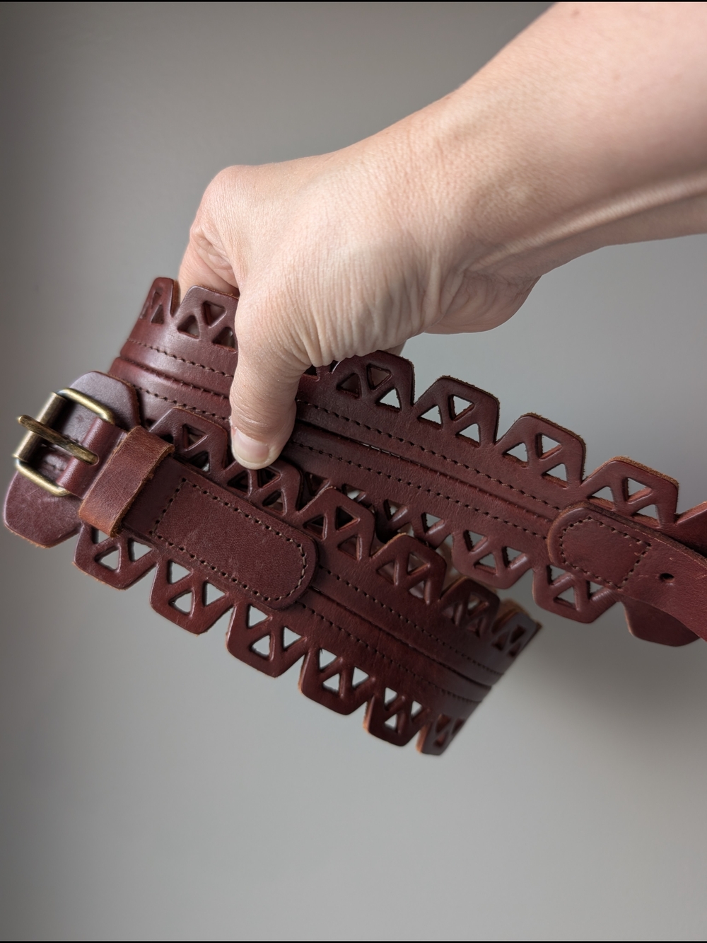 Anthropologie Brown Leather Laser Cut Out Corset Wide Waist Belt Boho 36"